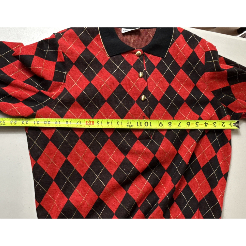 Women’s Vintage Plaid Argyle Sweater Red Black Size M Made in USA Christmas EUC - Picture 8 of 10